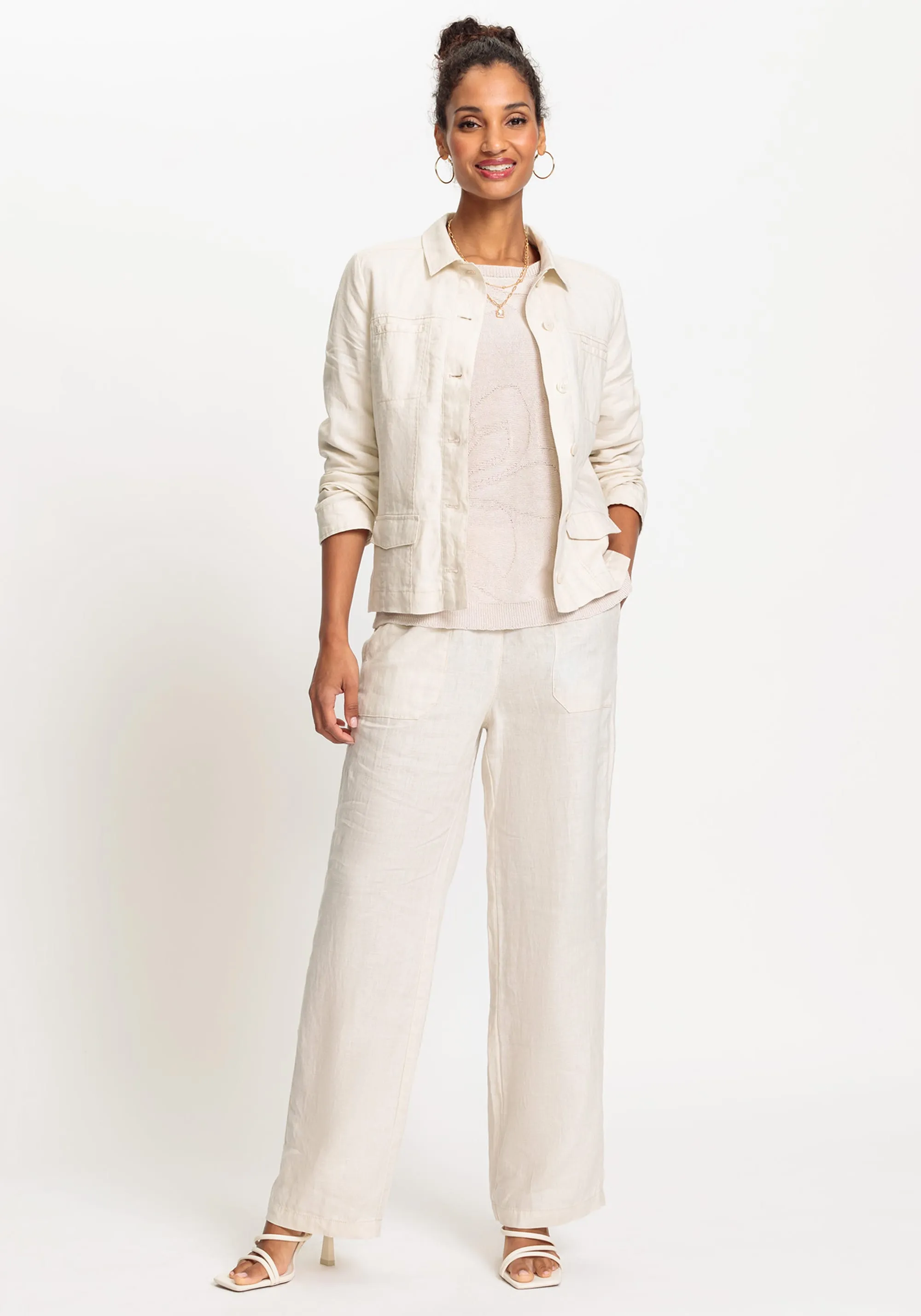 100% Linen Anna Fit Wide Leg Pull-On Pant