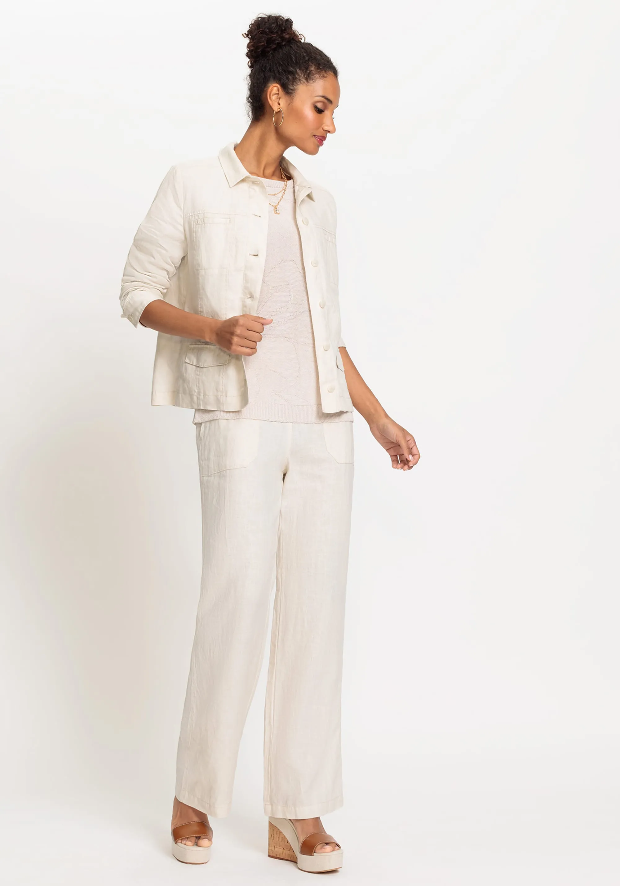 100% Linen Anna Fit Wide Leg Pull-On Pant