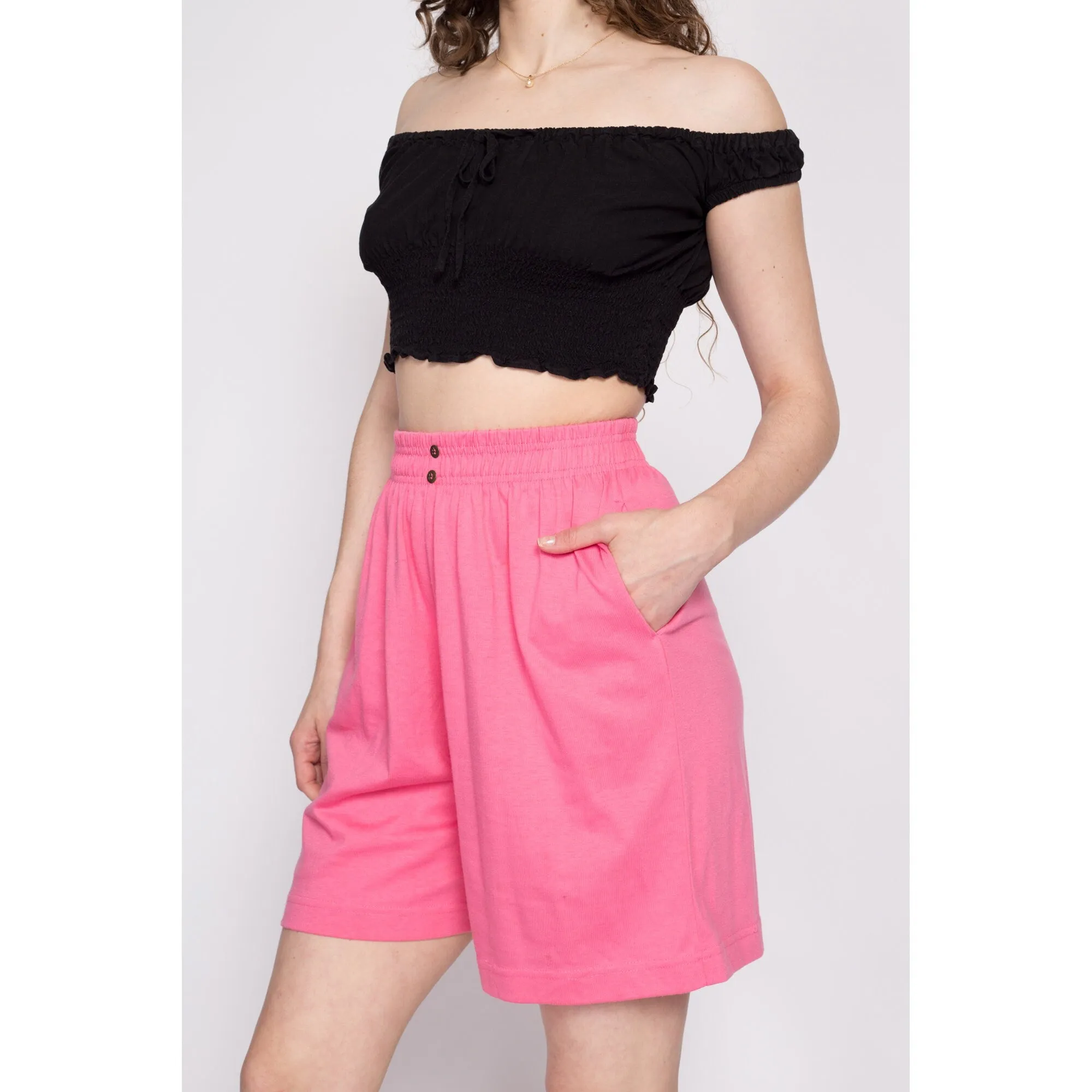 80s Pink Elastic Waist Shorts - Small to Medium