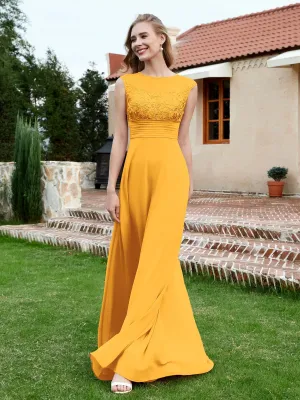 A-Line Chiffon Dress with Illusion Neckline Tangerine Plus Size