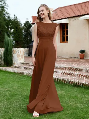 A-Line Chiffon Dress with Illusion Neckline Terracotta Plus Size