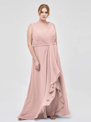 A-line Chiffon Open Back Dress With V-Neck Dusty Rose