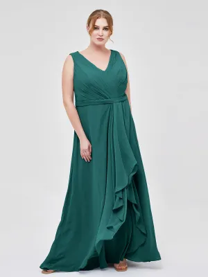 A-line Chiffon Open Back Dress With V-Neck Peacock