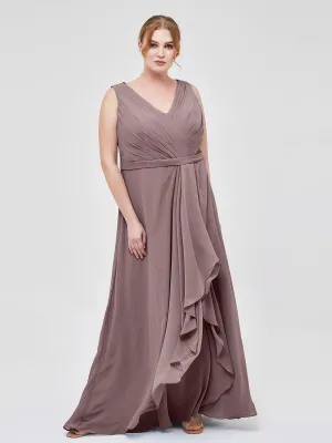 A-line Chiffon Open Back Dress With V-Neck Vintage Mauve
