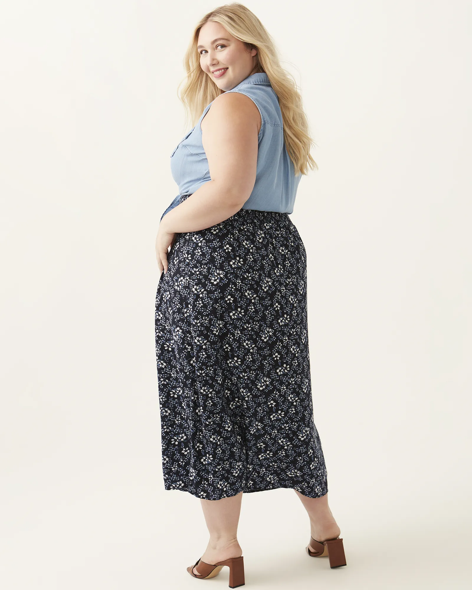 Arya Ruched Waist Midi Skirt | Royal Blue / Light Blue