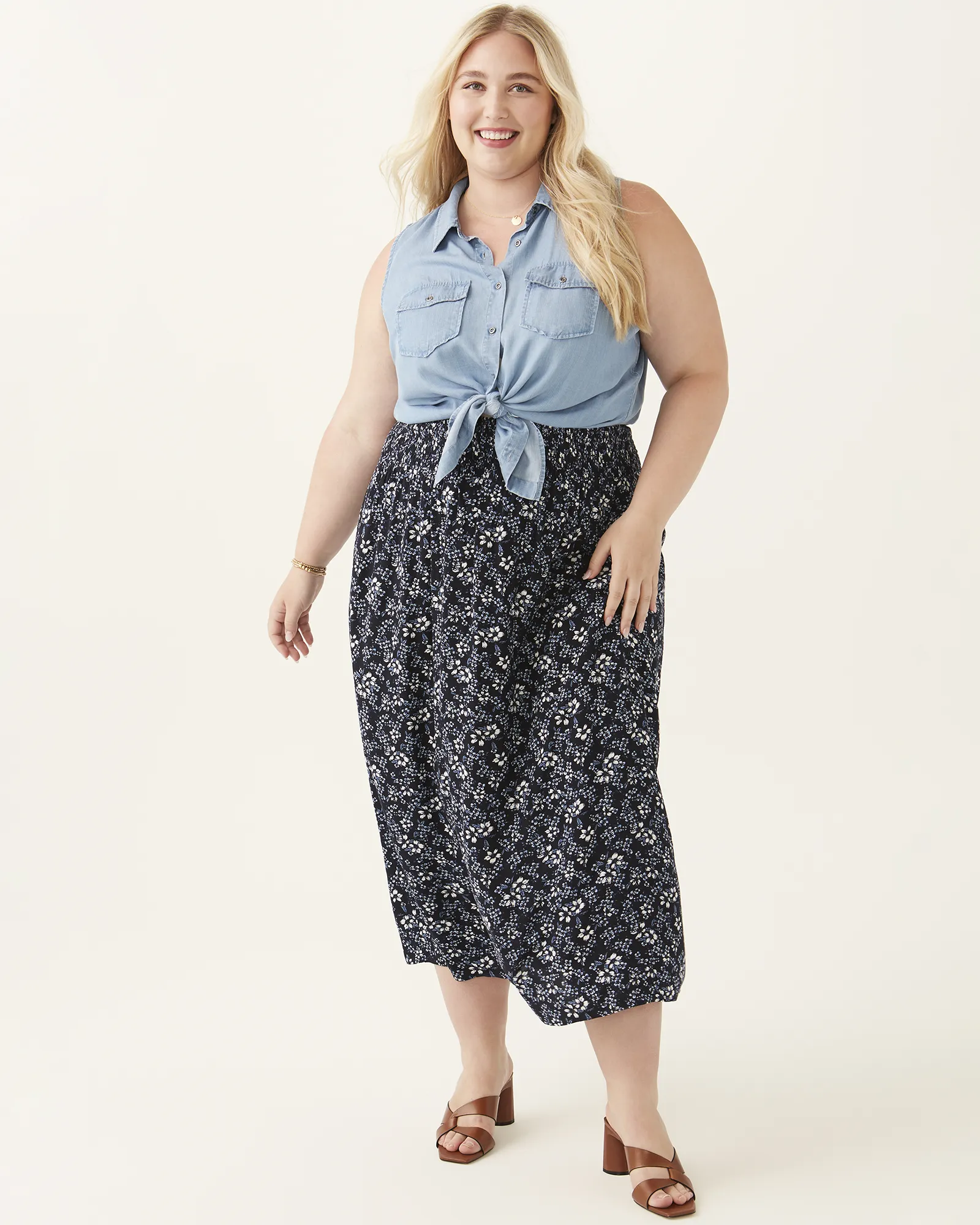 Arya Ruched Waist Midi Skirt | Royal Blue / Light Blue