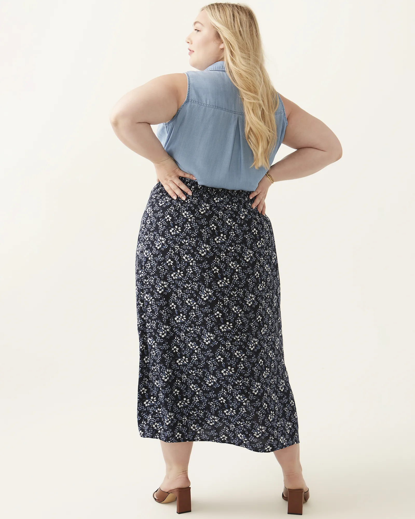 Arya Ruched Waist Midi Skirt | Royal Blue / Light Blue