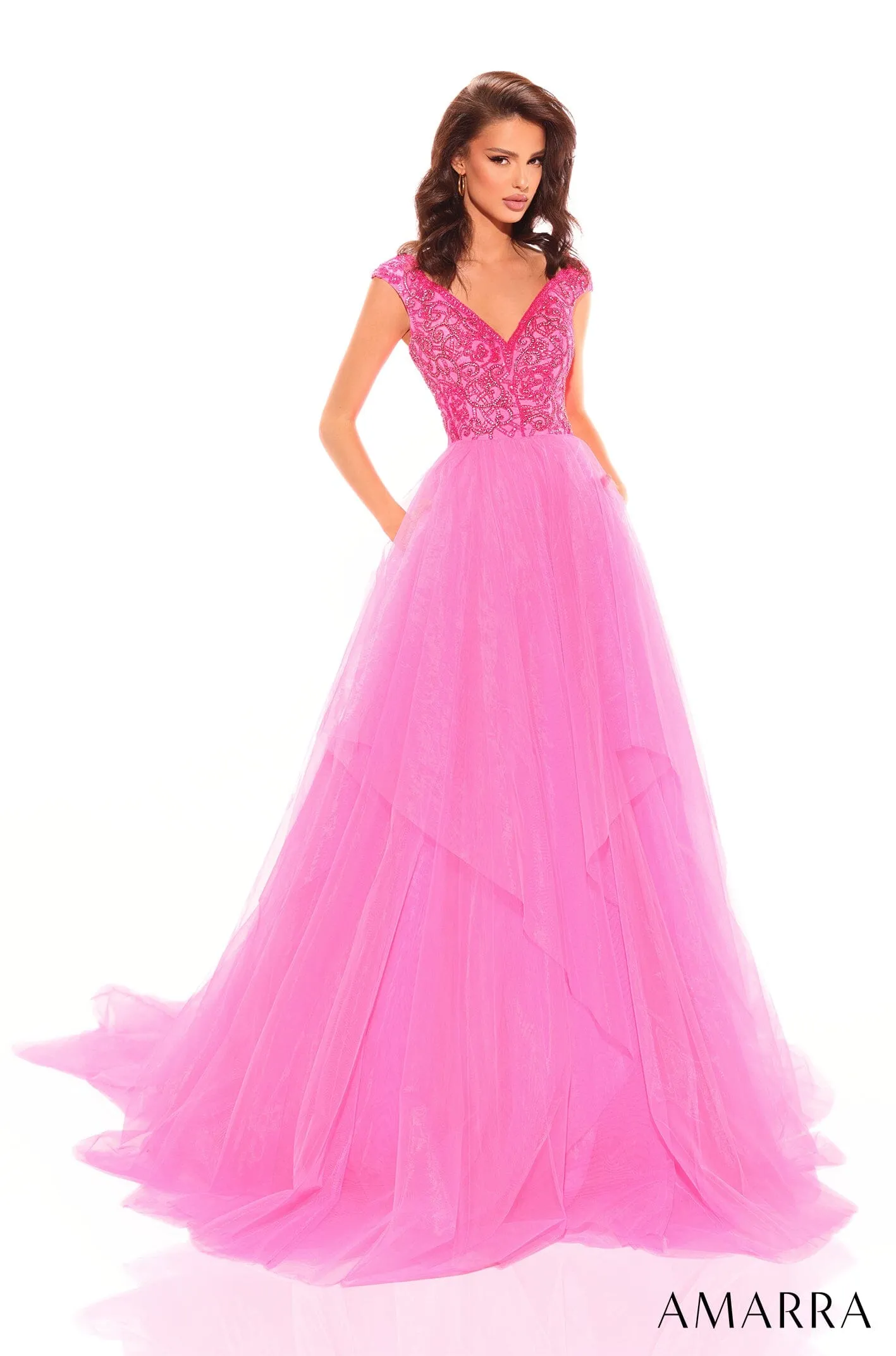 Beaded Off Shoulder Tulle Ball Gown by Amarra 94038