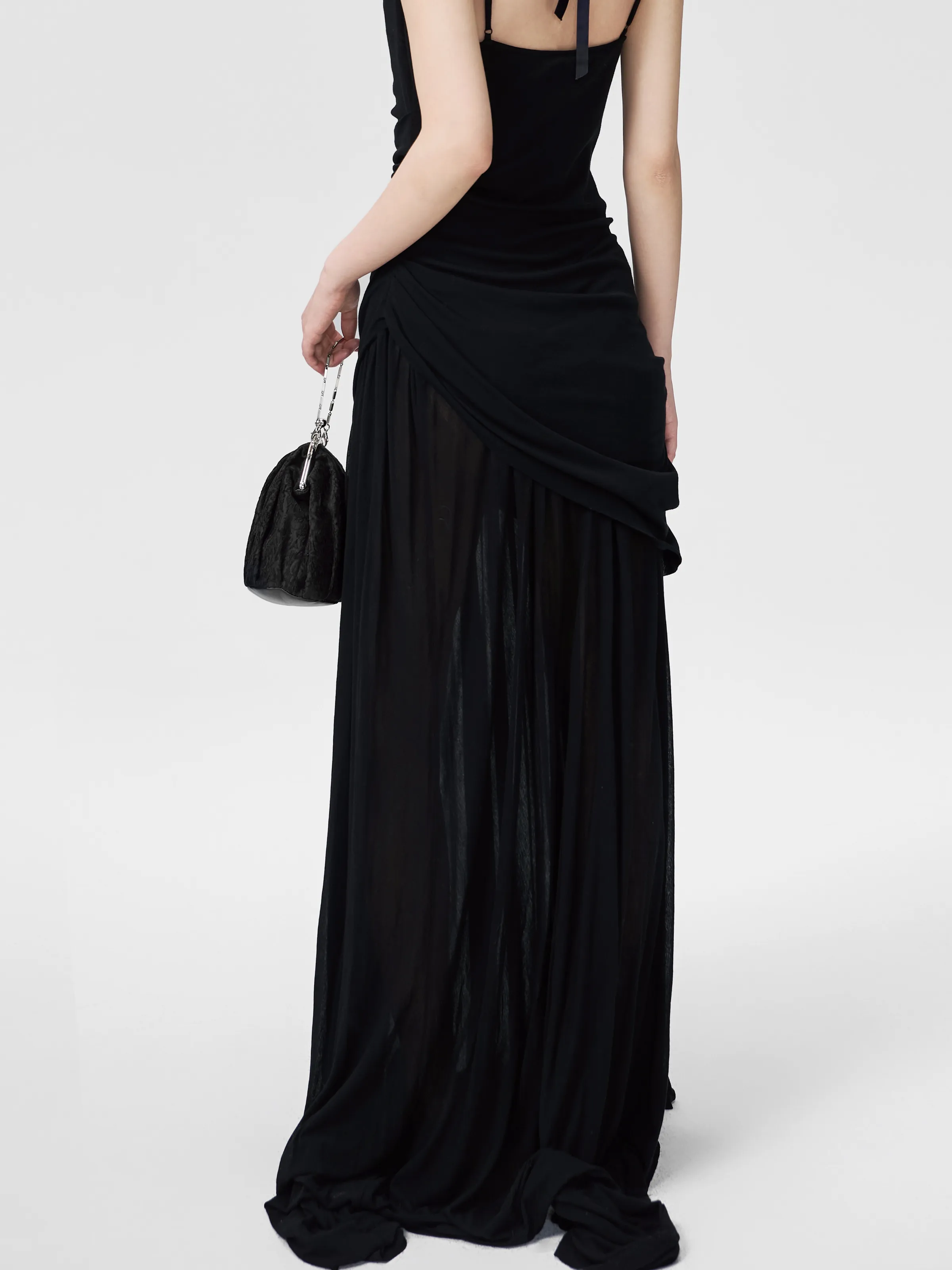Black Knitted Swing Collar Maxi Dress