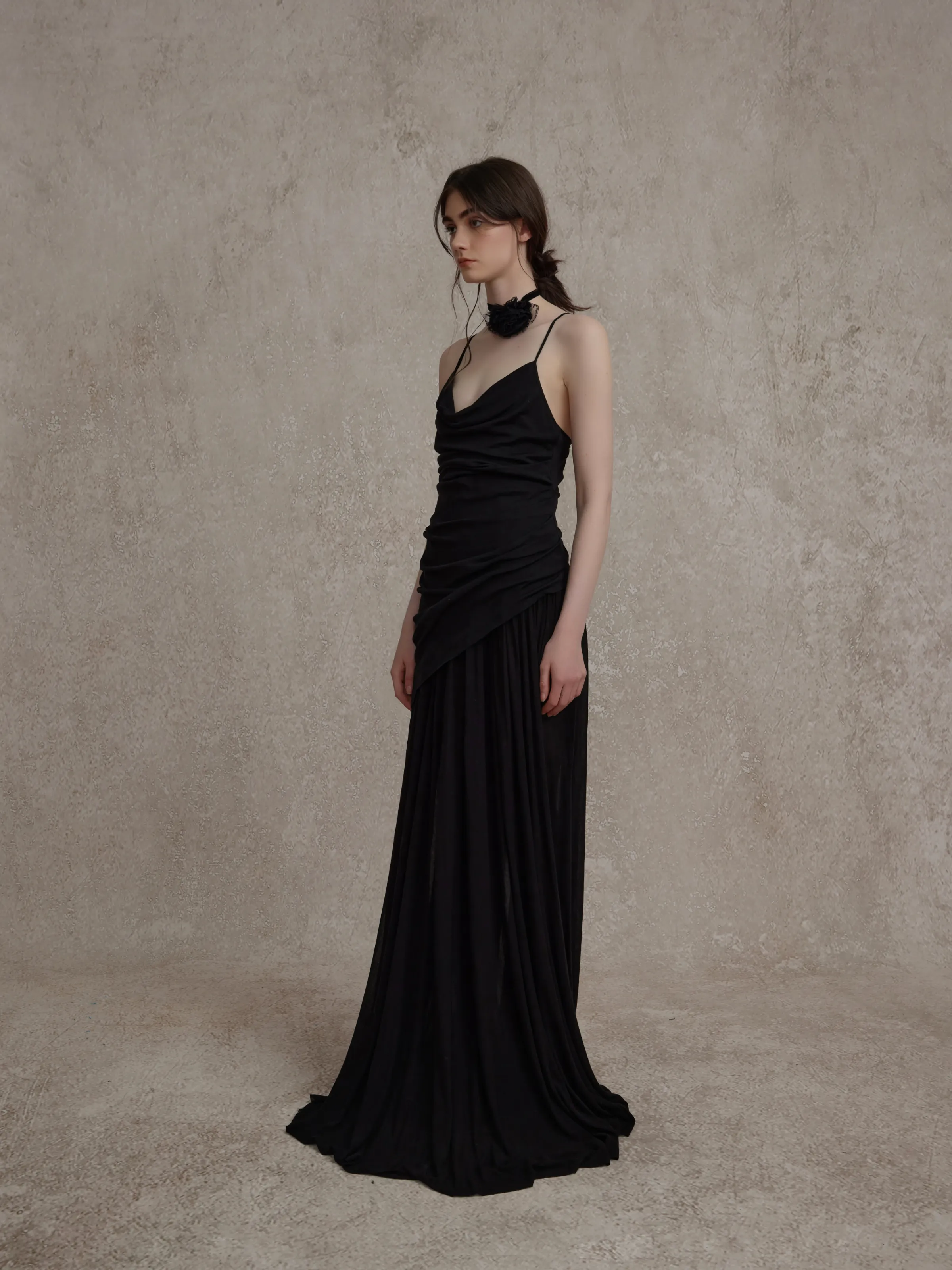 Black Knitted Swing Collar Maxi Dress