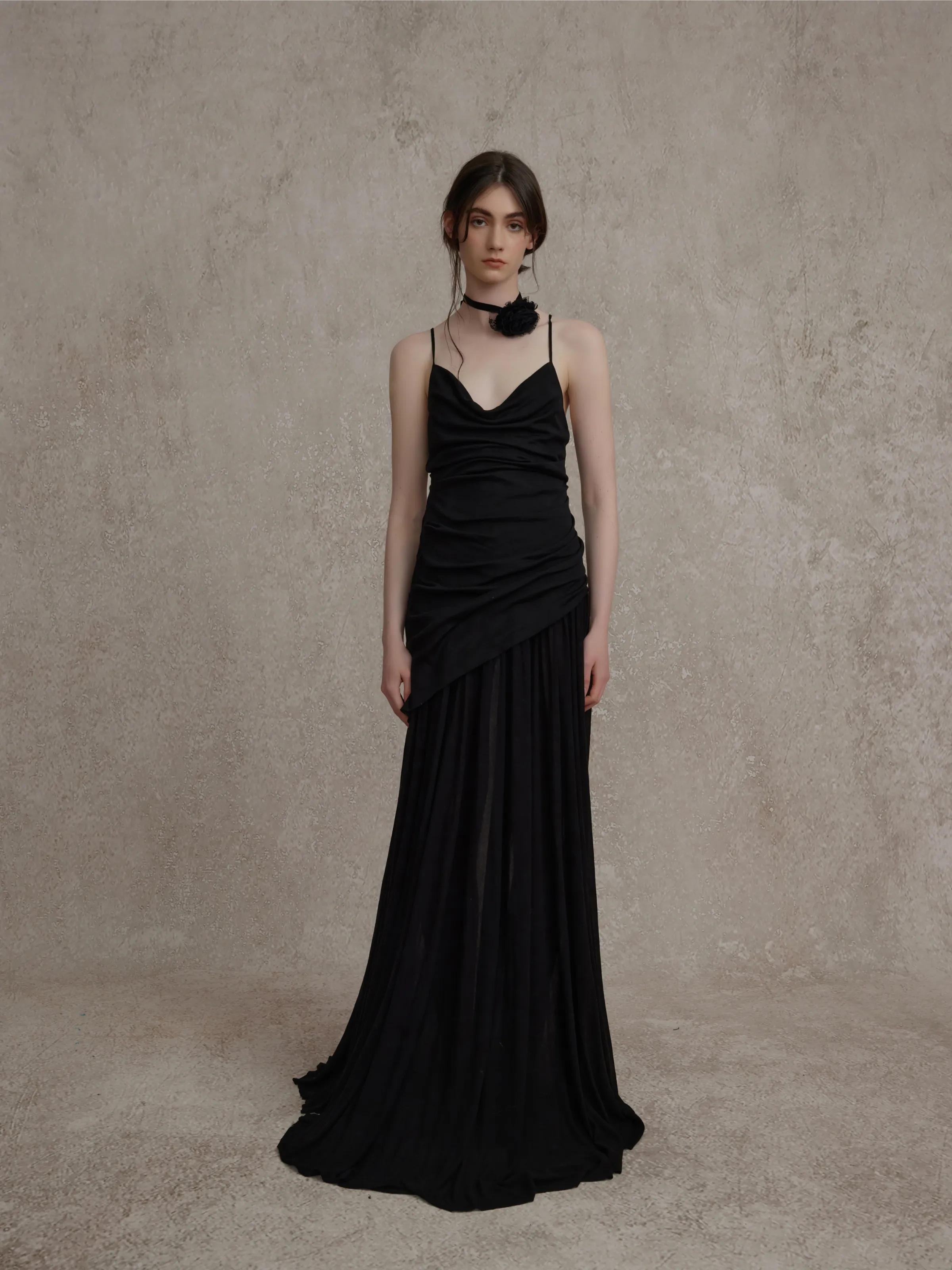 Black Knitted Swing Collar Maxi Dress