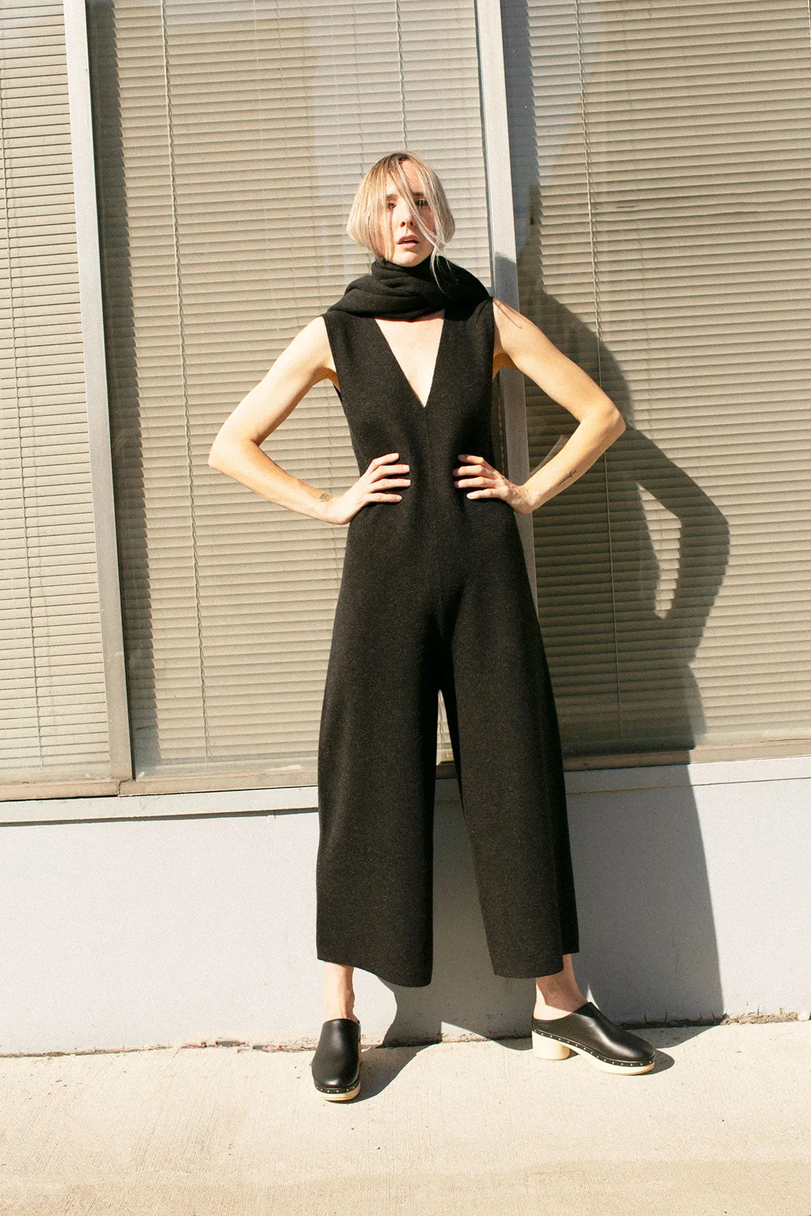 Black Melange Miter Jumpsuit