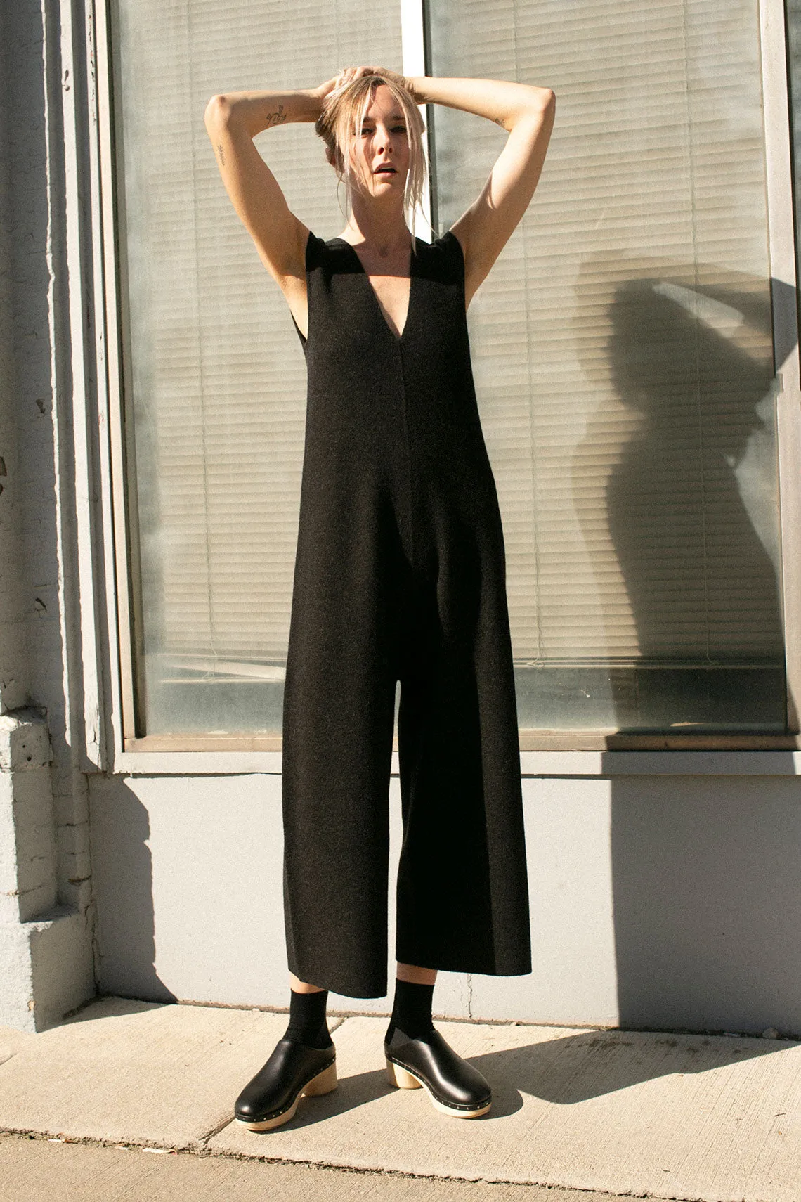 Black Melange Miter Jumpsuit