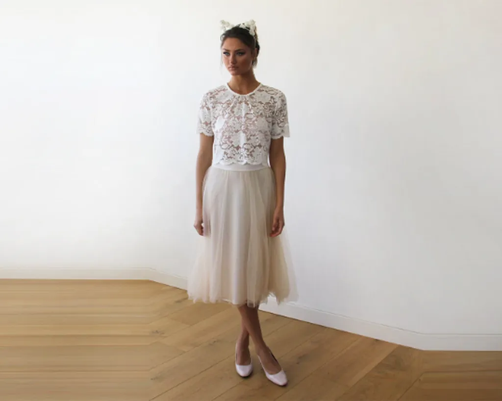 BLUSHFASHION - Original Lace Ivory Short Sleeves Top #2037