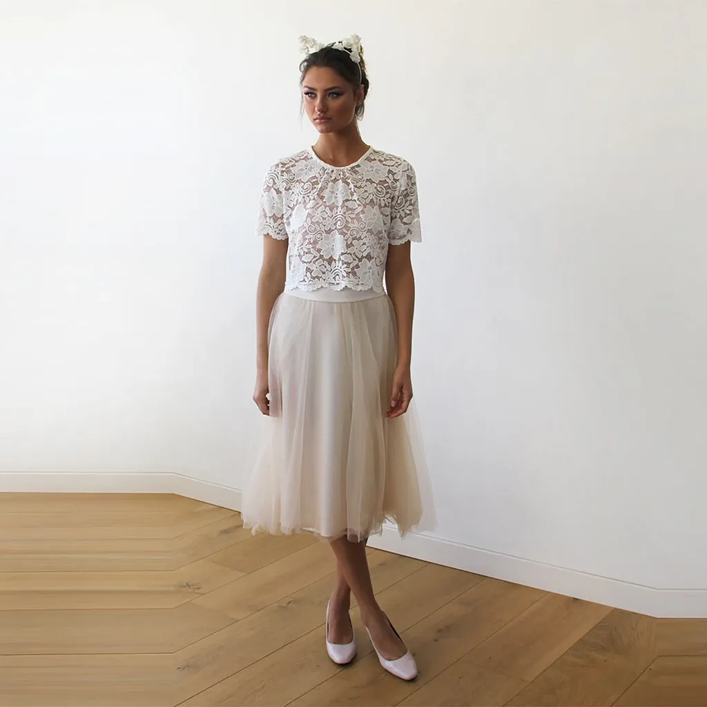 BLUSHFASHION - Original Lace Ivory Short Sleeves Top #2037
