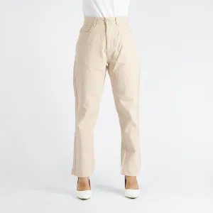 Bobson Japanese Ladies Basic Denim Mom Pants for Women Trendy fashion High Quality Apparel Comfortable Casual Trouser for Women 146135-U (Beige)