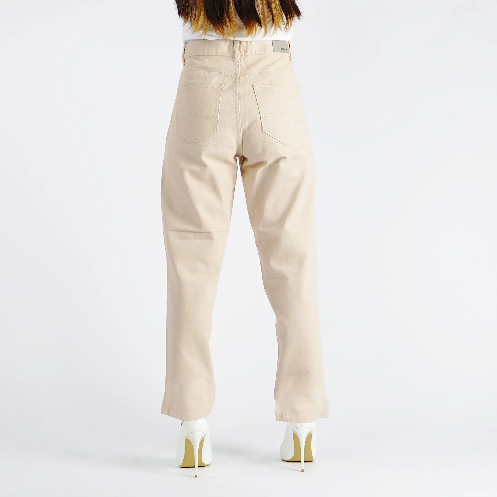 Bobson Japanese Ladies Basic Denim Mom Pants for Women Trendy fashion High Quality Apparel Comfortable Casual Trouser for Women 146135-U (Beige)