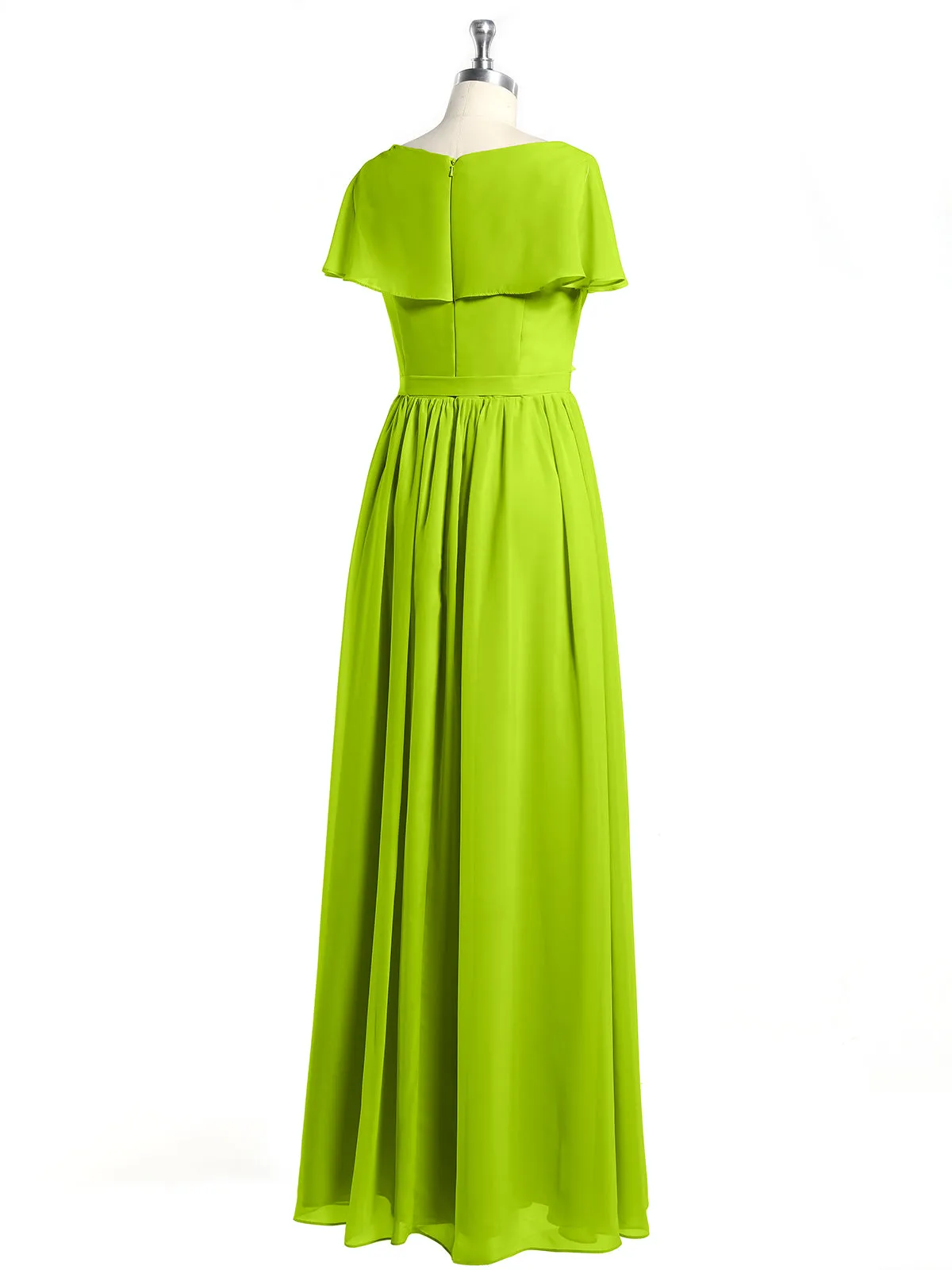 Cap Sleeves Long Chiffon Dresses with Slit-Lime Green Plus Size