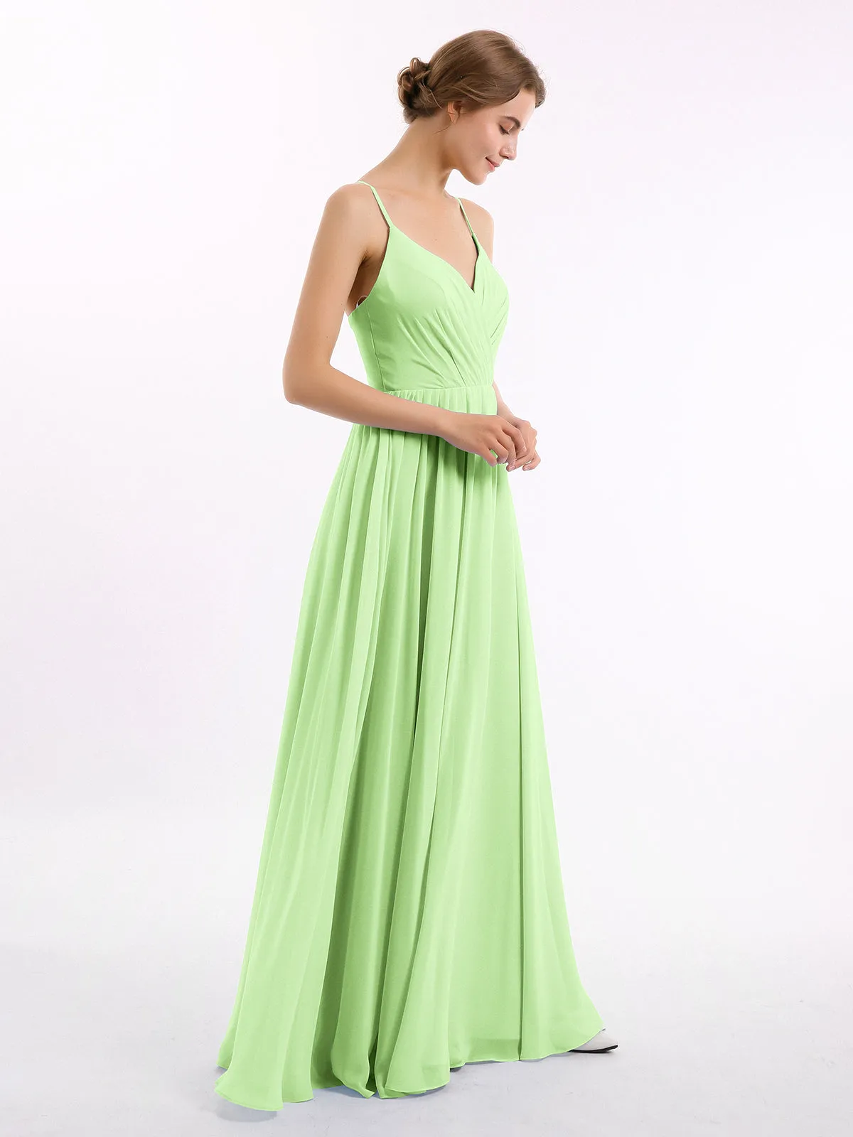 Chiffon Bridesmaid Dresses with Spaghetti Straps-Sage Plus Size