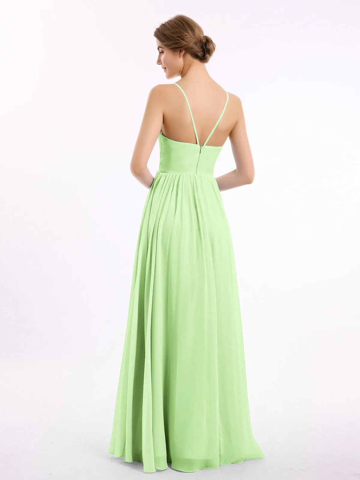 Chiffon Bridesmaid Dresses with Spaghetti Straps-Sage Plus Size
