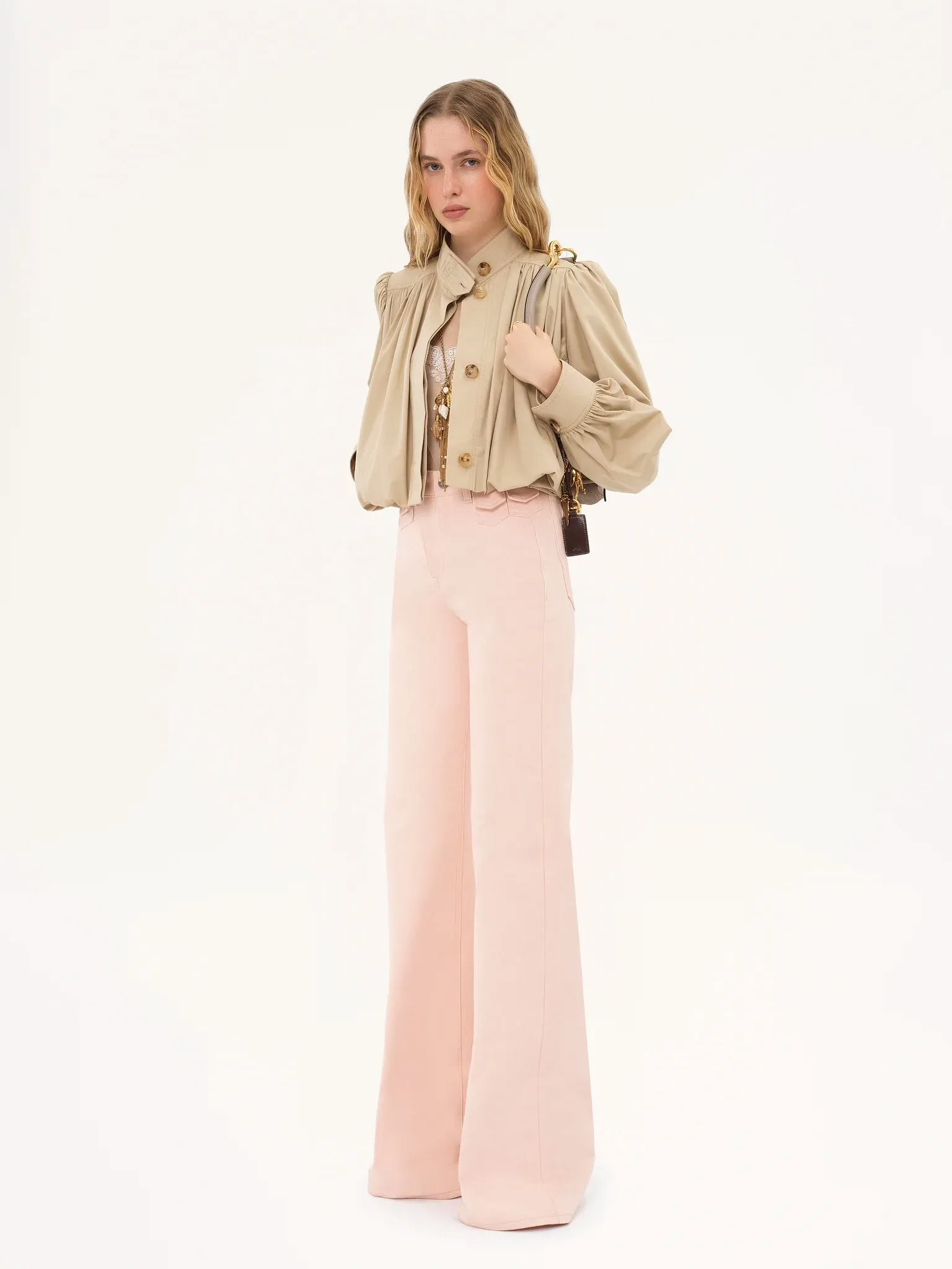 CHLOÉ HIGH RISE FLARED DENIM AIRY PINK