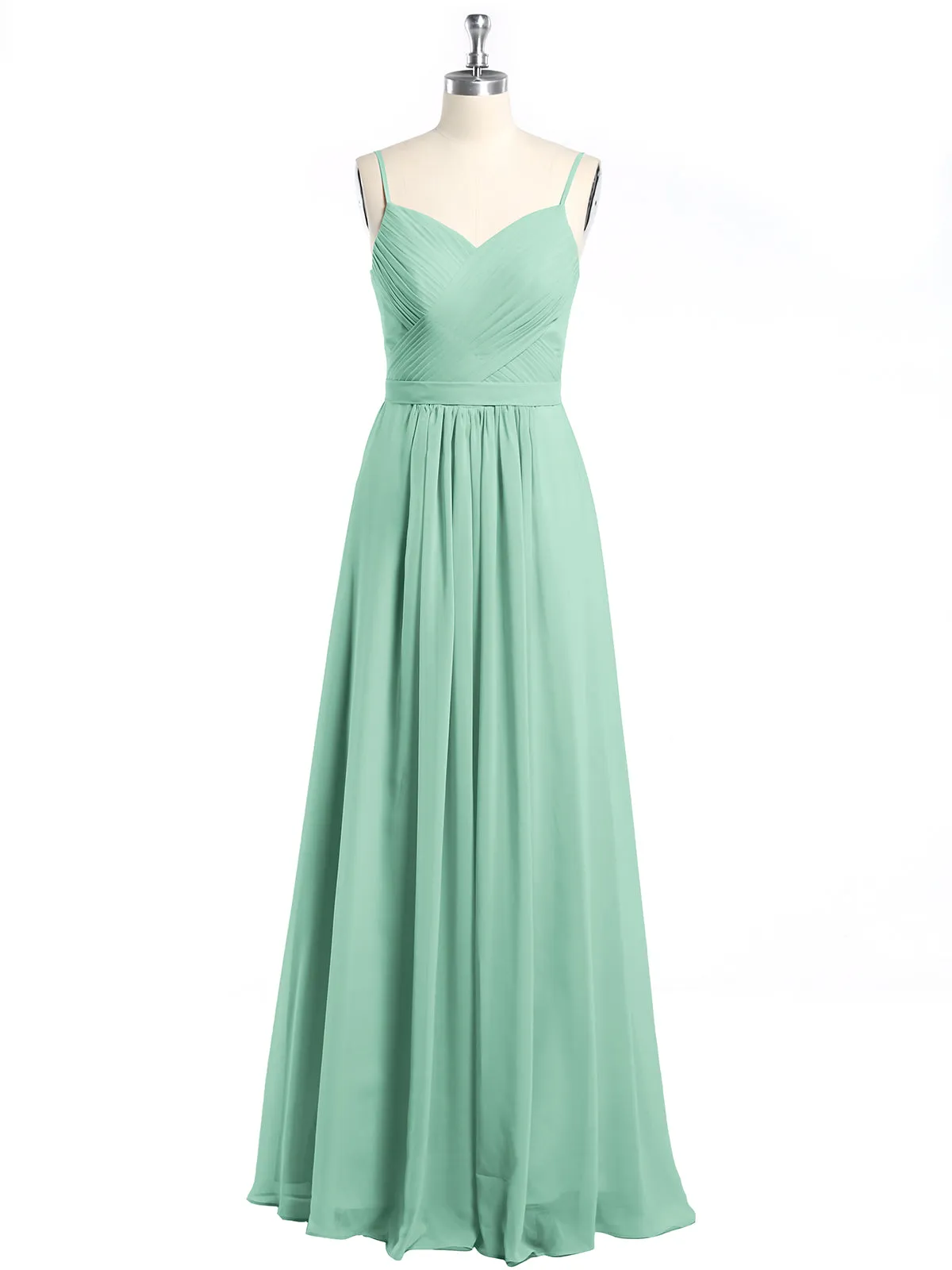Cross Pleated Bodice Spaghetti Strap Dresses Mint Green Plus Size