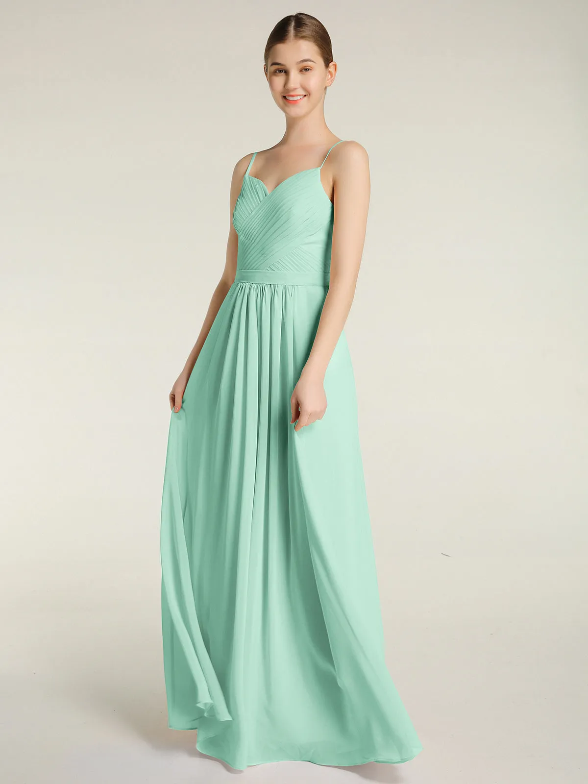 Cross Pleated Bodice Spaghetti Strap Dresses Mint Green Plus Size