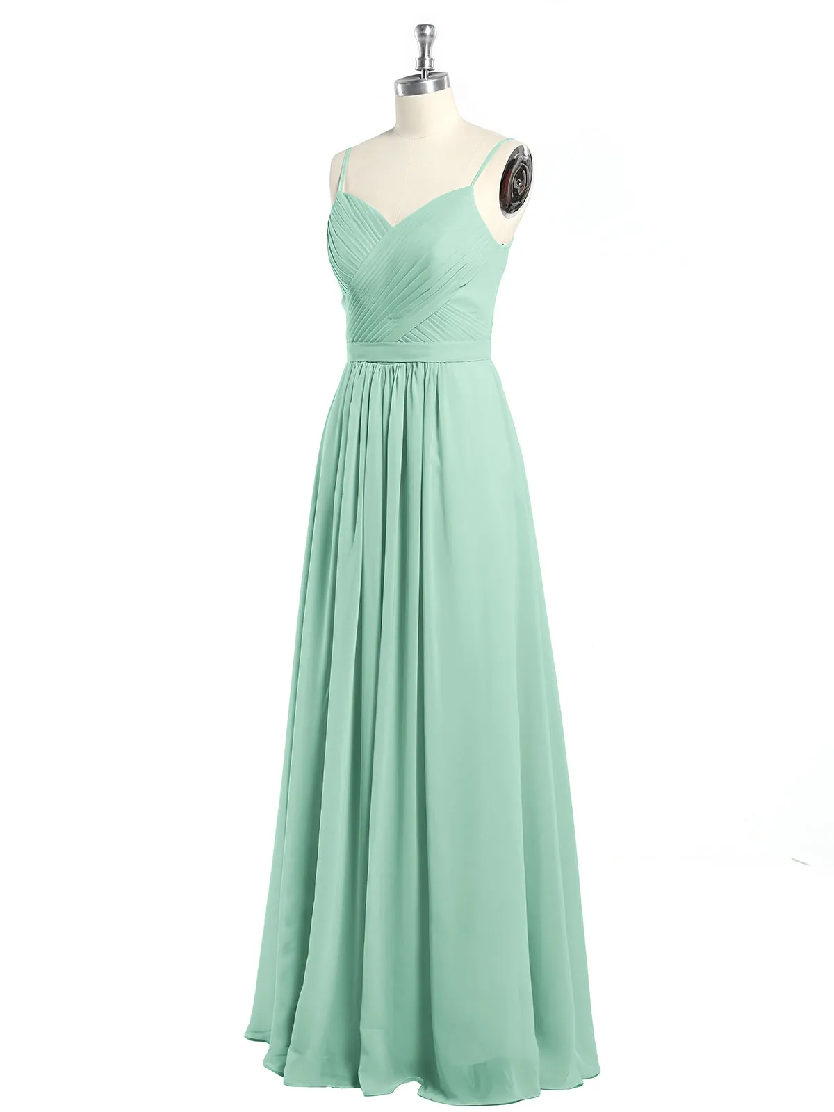 Cross Pleated Bodice Spaghetti Strap Dresses Mint Green Plus Size