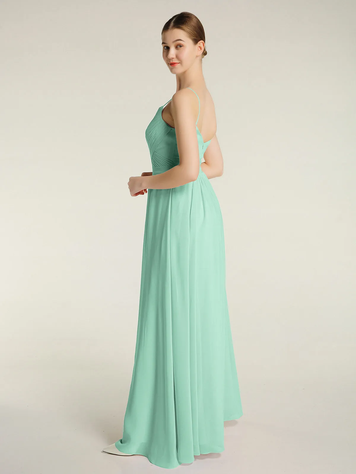 Cross Pleated Bodice Spaghetti Strap Dresses Mint Green Plus Size