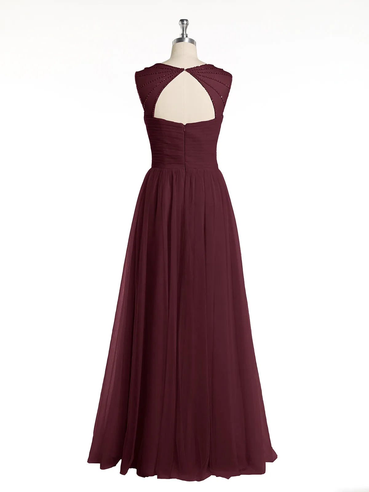 Cross-Pleated Tulle Long Dresses with Beaded Straps Cabernet Plus Size