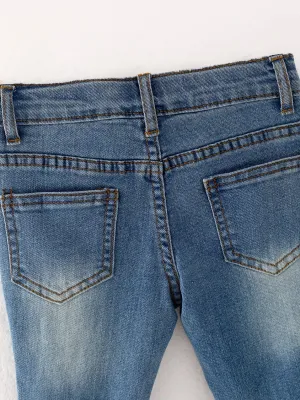 Double Layer Light Blue Bell-Bottoms Denim Jeans Pants Elastic