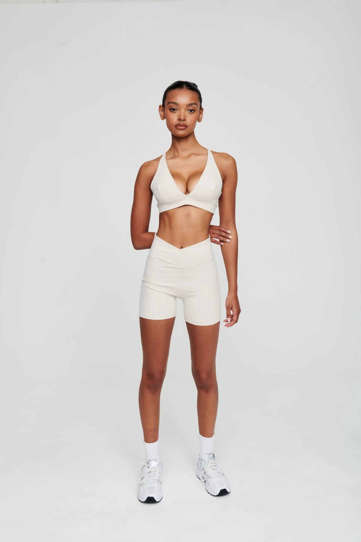 Dove White Crossover Waist Shorts