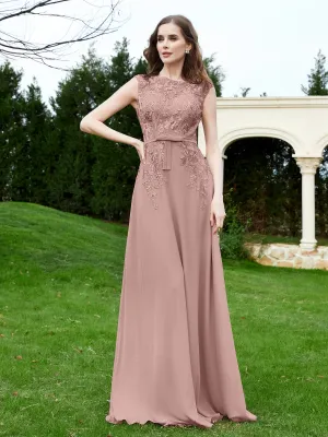Elegant Illusion Lace Appliqued Dress With Buttons Vintage Mauve