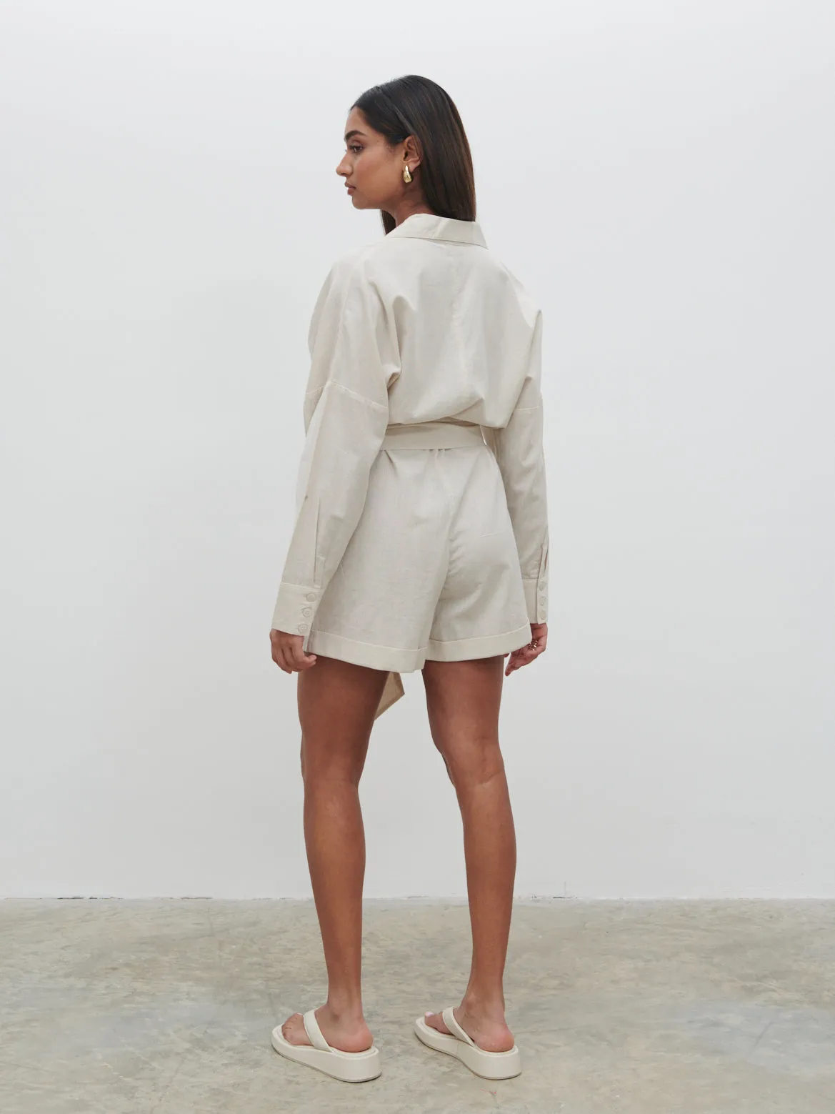 Emilie Belted Playsuit - Oatmeal