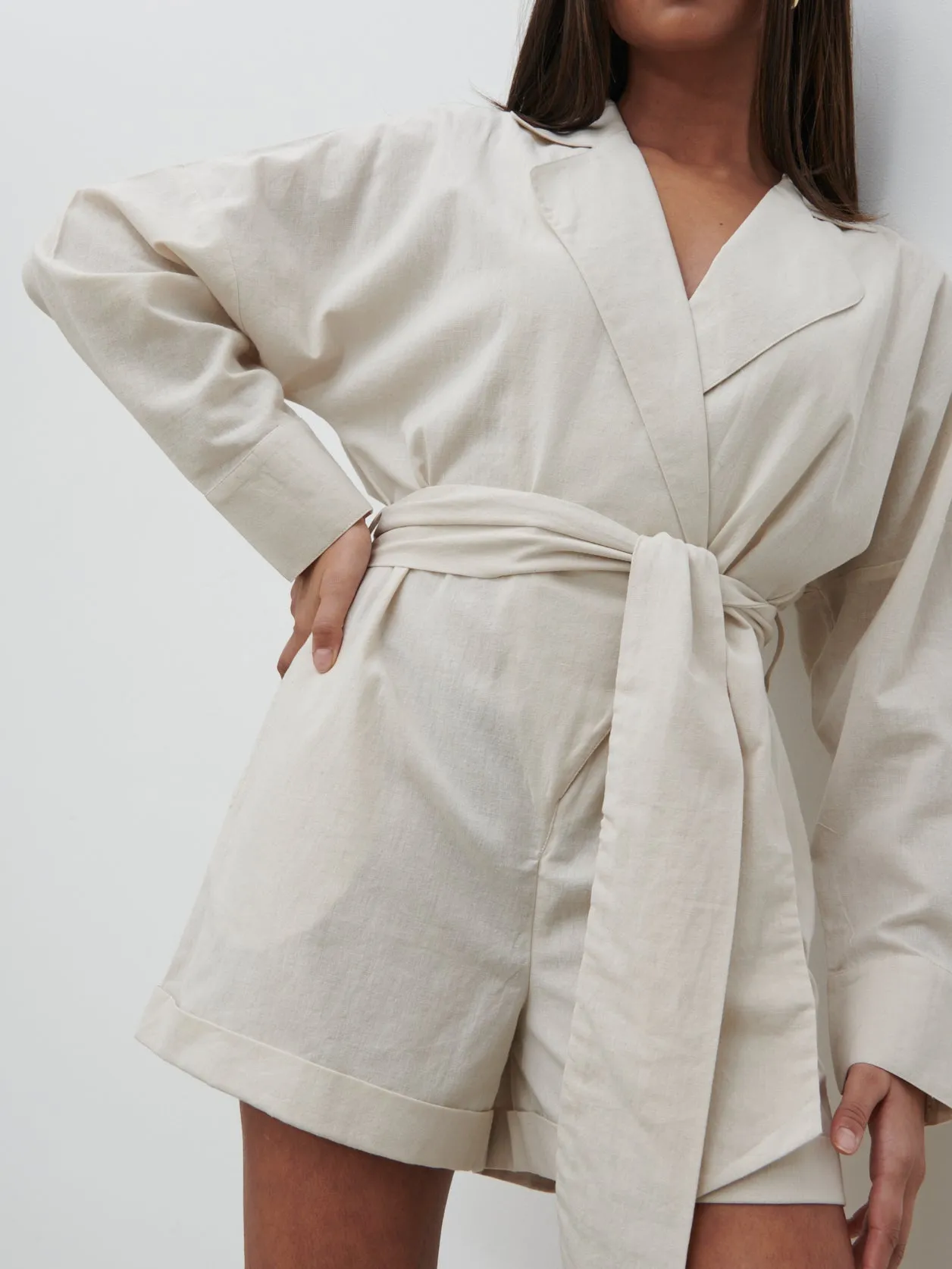 Emilie Belted Playsuit - Oatmeal