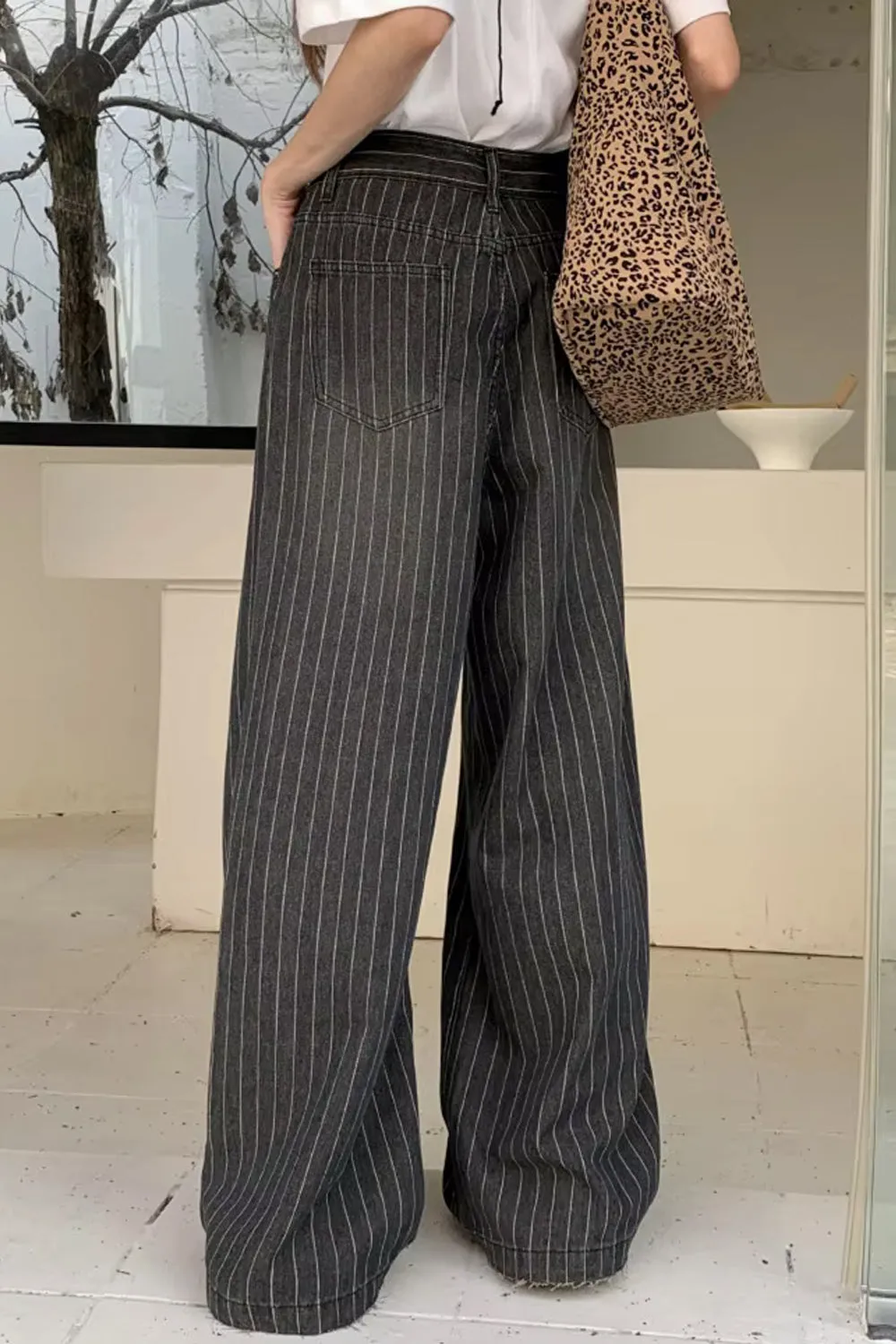 Flytonn-cute winter outfits casual winter outfits christmas outfit party look inspos High Waist Loose Retro Black Striped Pants