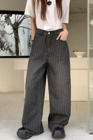 Flytonn-cute winter outfits casual winter outfits christmas outfit party look inspos High Waist Loose Retro Black Striped Pants