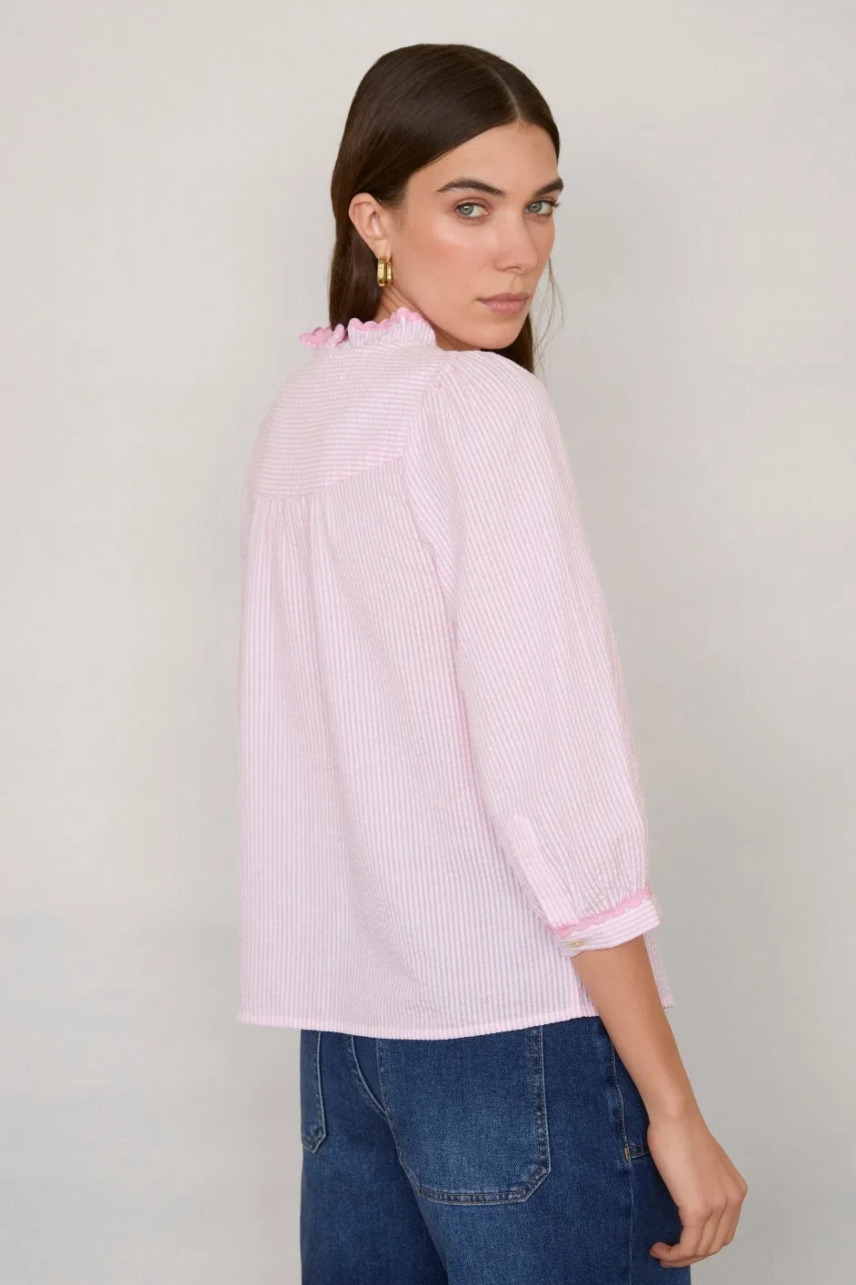 Francine Blouse - Pink/Ivory Stripe