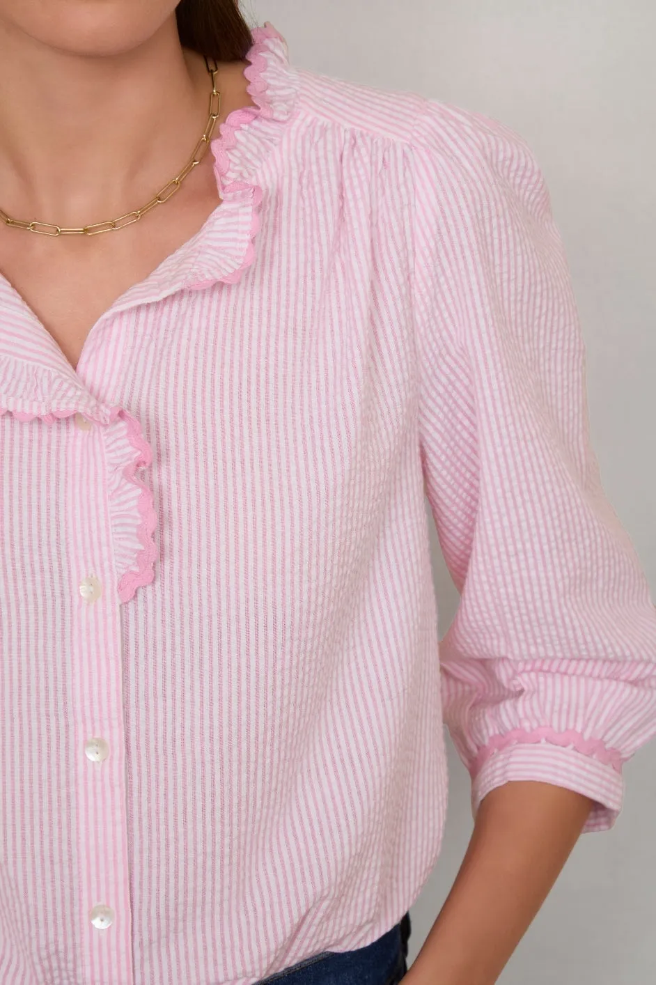Francine Blouse - Pink/Ivory Stripe