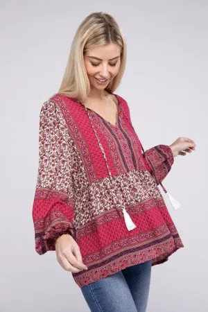 Gabrielle Tie Neck Ruffle Hem Blouse