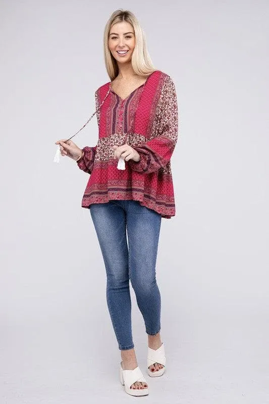 Gabrielle Tie Neck Ruffle Hem Blouse
