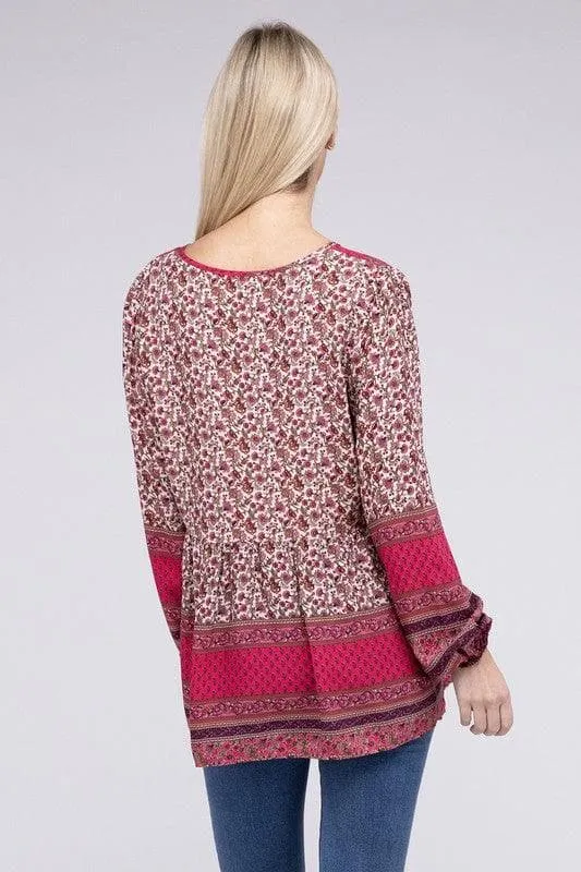 Gabrielle Tie Neck Ruffle Hem Blouse