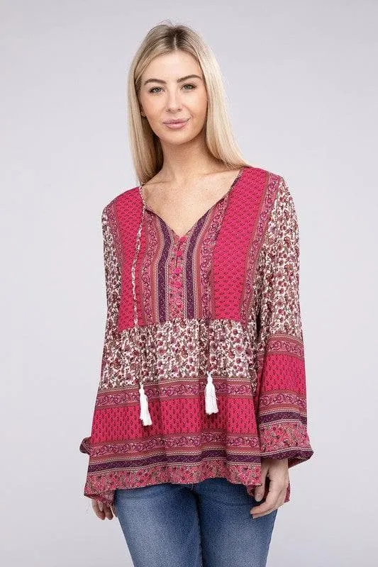 Gabrielle Tie Neck Ruffle Hem Blouse