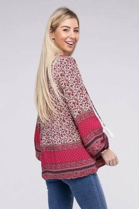 Gabrielle Tie Neck Ruffle Hem Blouse