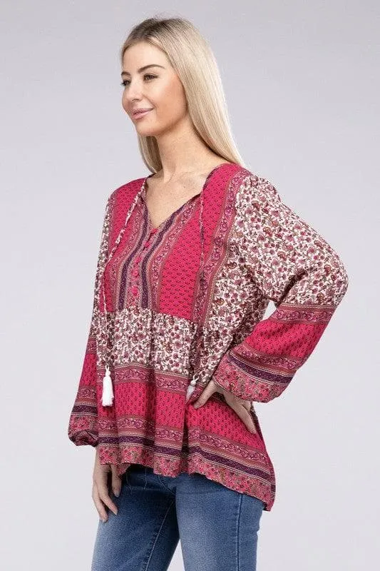 Gabrielle Tie Neck Ruffle Hem Blouse