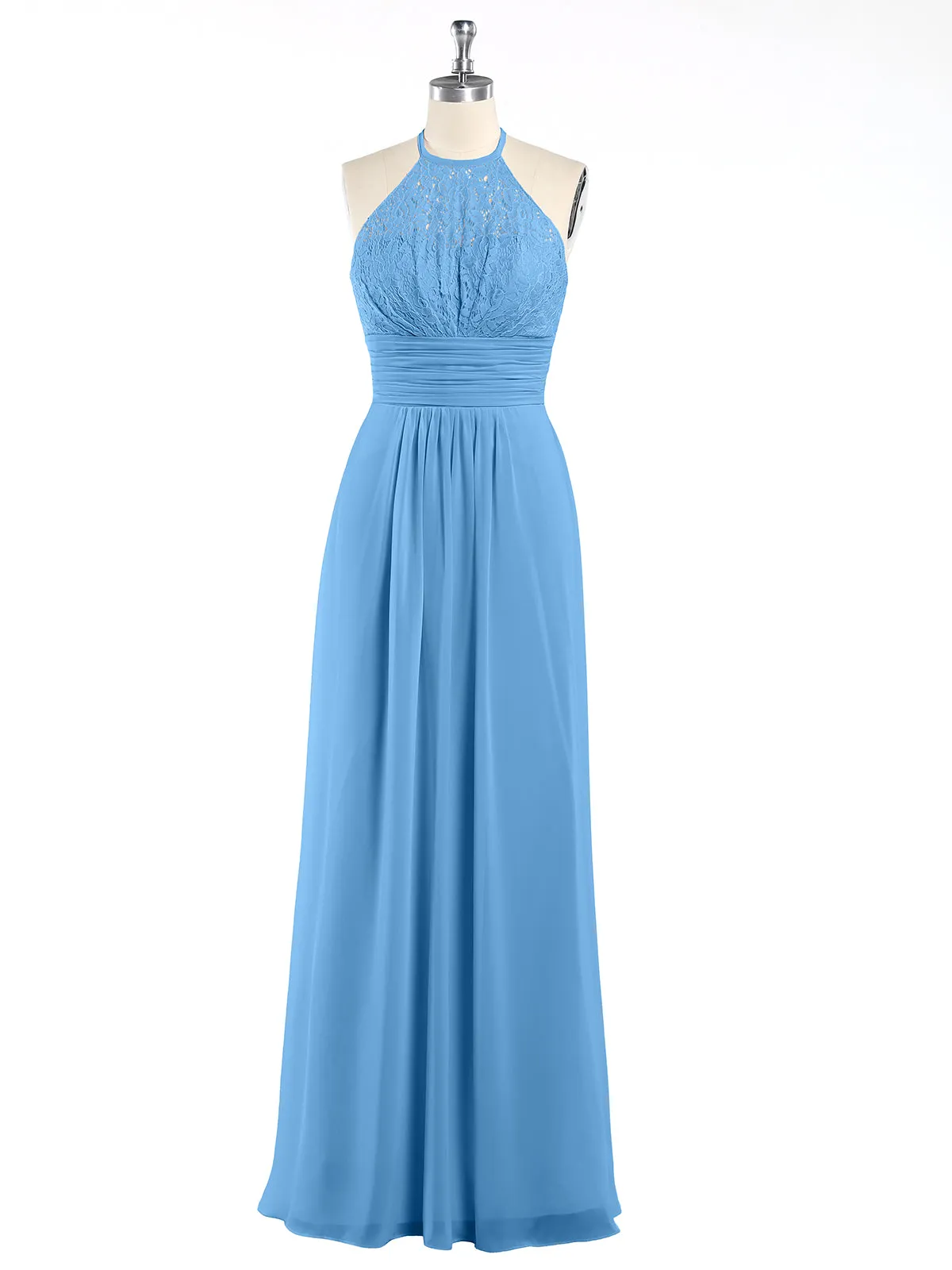 Halter Chiffon And Lace Long Dresses Blue Plus Size