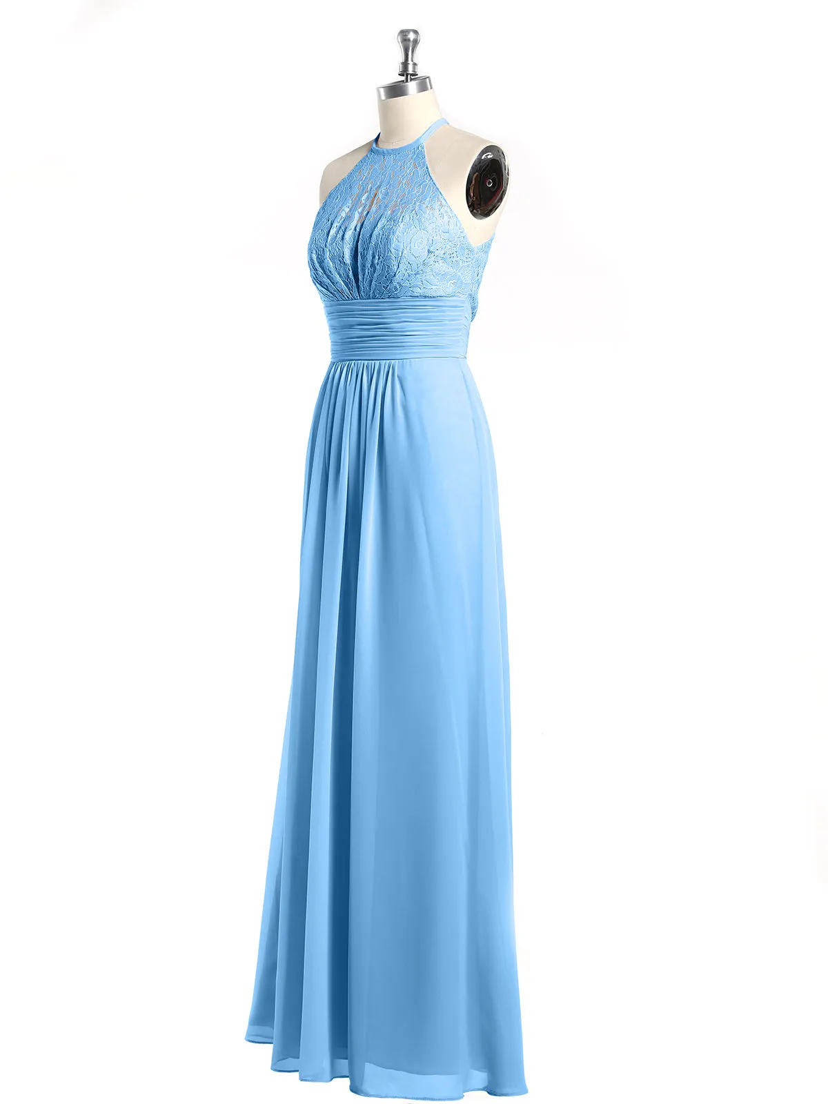Halter Chiffon And Lace Long Dresses Blue Plus Size