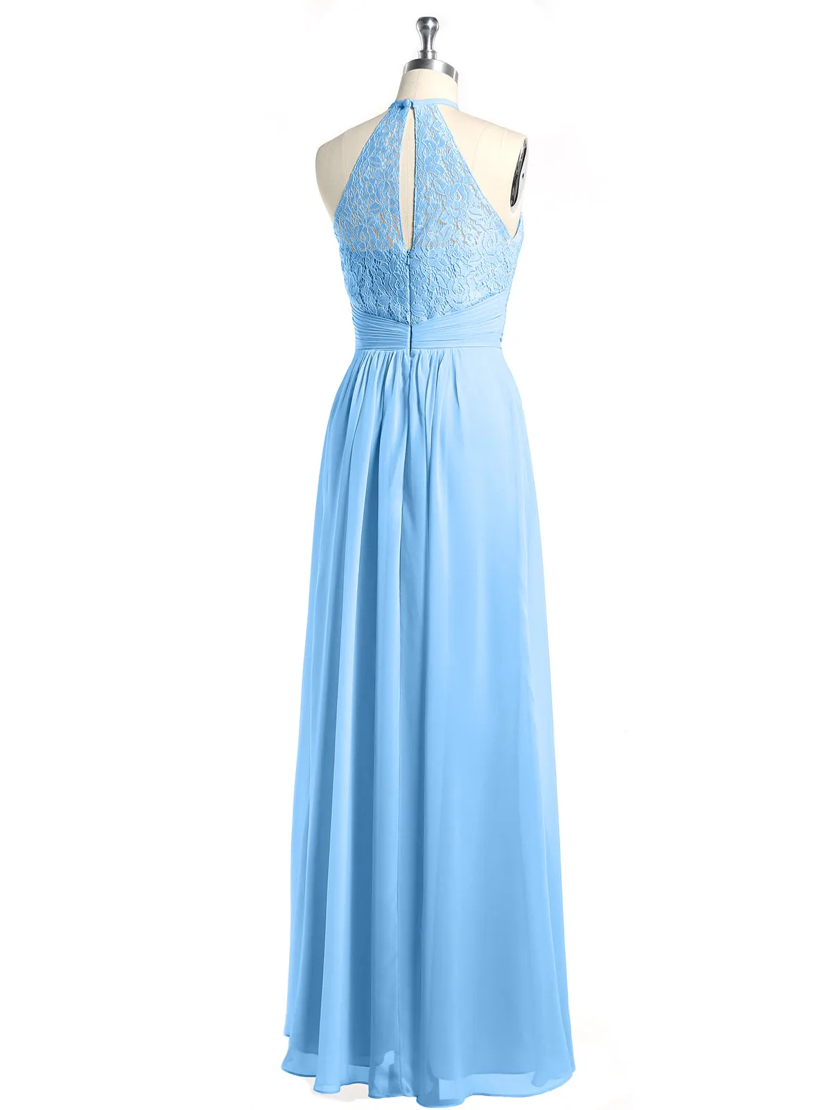 Halter Chiffon And Lace Long Dresses Blue Plus Size