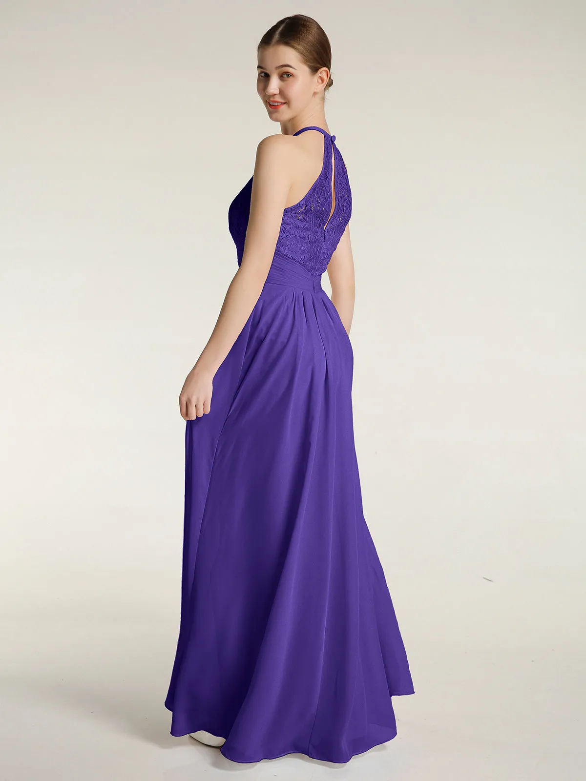 Halter Chiffon And Lace Long Dresses Regency