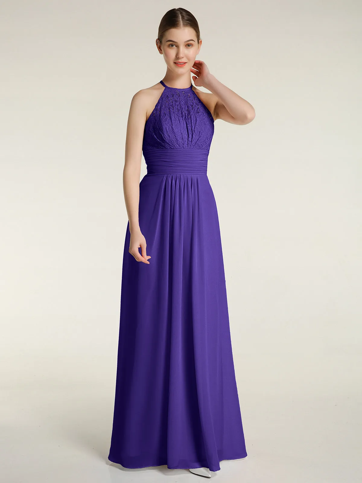 Halter Chiffon And Lace Long Dresses Regency
